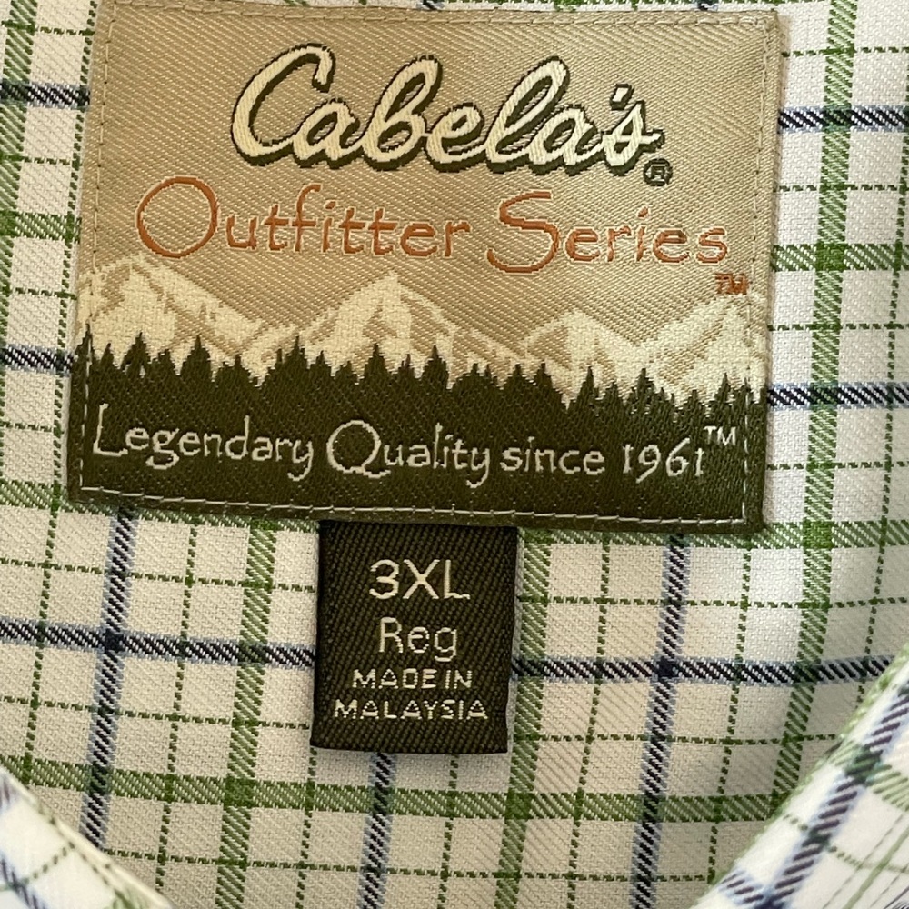 Cabelas Outfitter Series Shirt Mens 3XL Green/White Plaid Short Sleeve Button Up - Picture 8 of 8